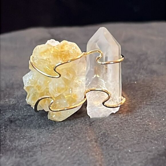 Brazilian citrine raw and natural crystal ring in gold tone 38 ctw size 7 - Picture 10 of 14